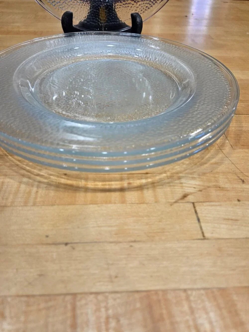 Vintage Indiana Glass Crystal Ice Dinner Plates Set of 4 Clear Bark MCM